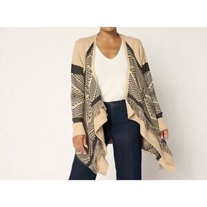 Denim & Co Size XL Washed Black & Camel Front Cardigan With Fringe A658019 NWOT